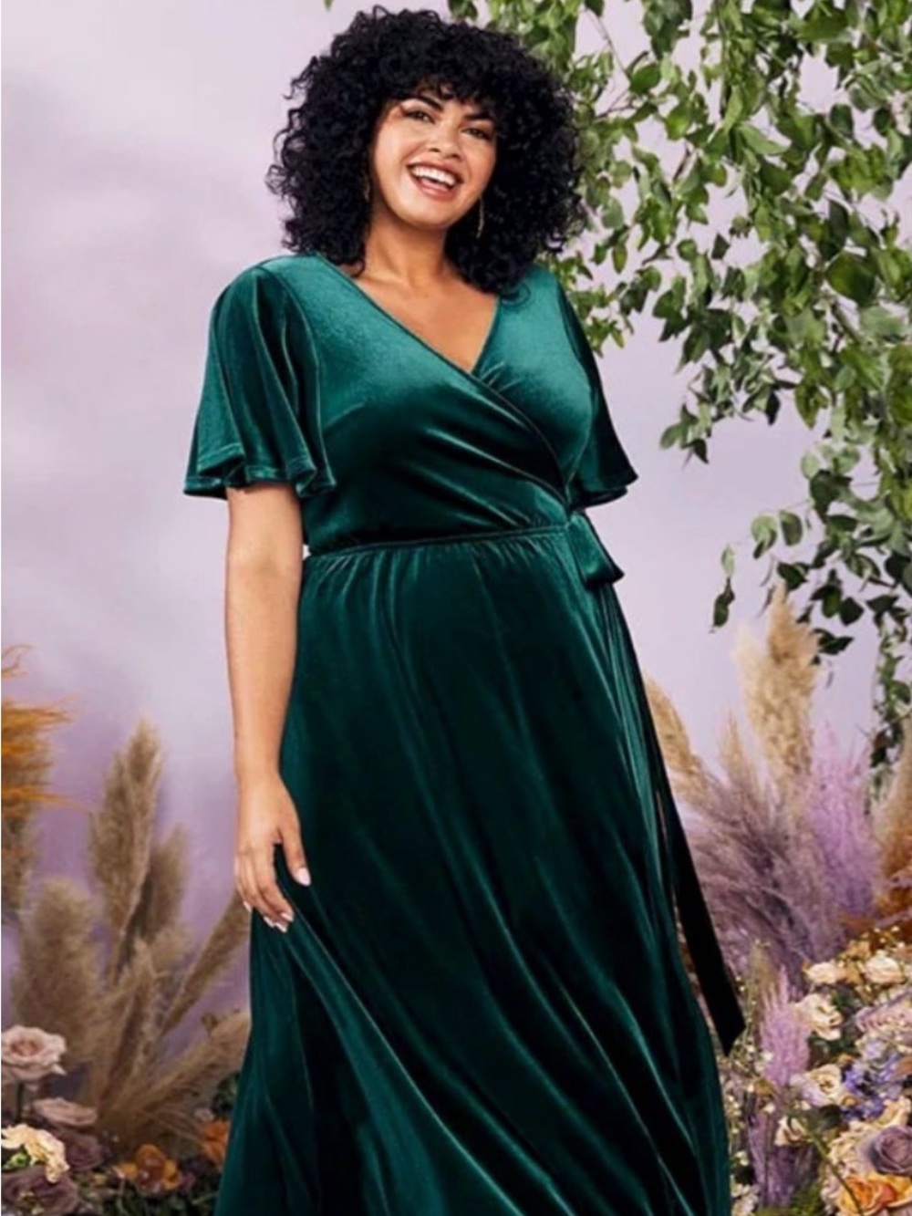 ModCloth Timeless Embrace Elegant Teal Green Velvet Wrap Maxi Dress Plus 3X - Picture 3 of 3